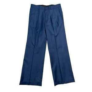 NEW vtg Bespoke Tailored 32x30 Blue Sharkskin Silk Pants Trousers Wide Leg Pleat